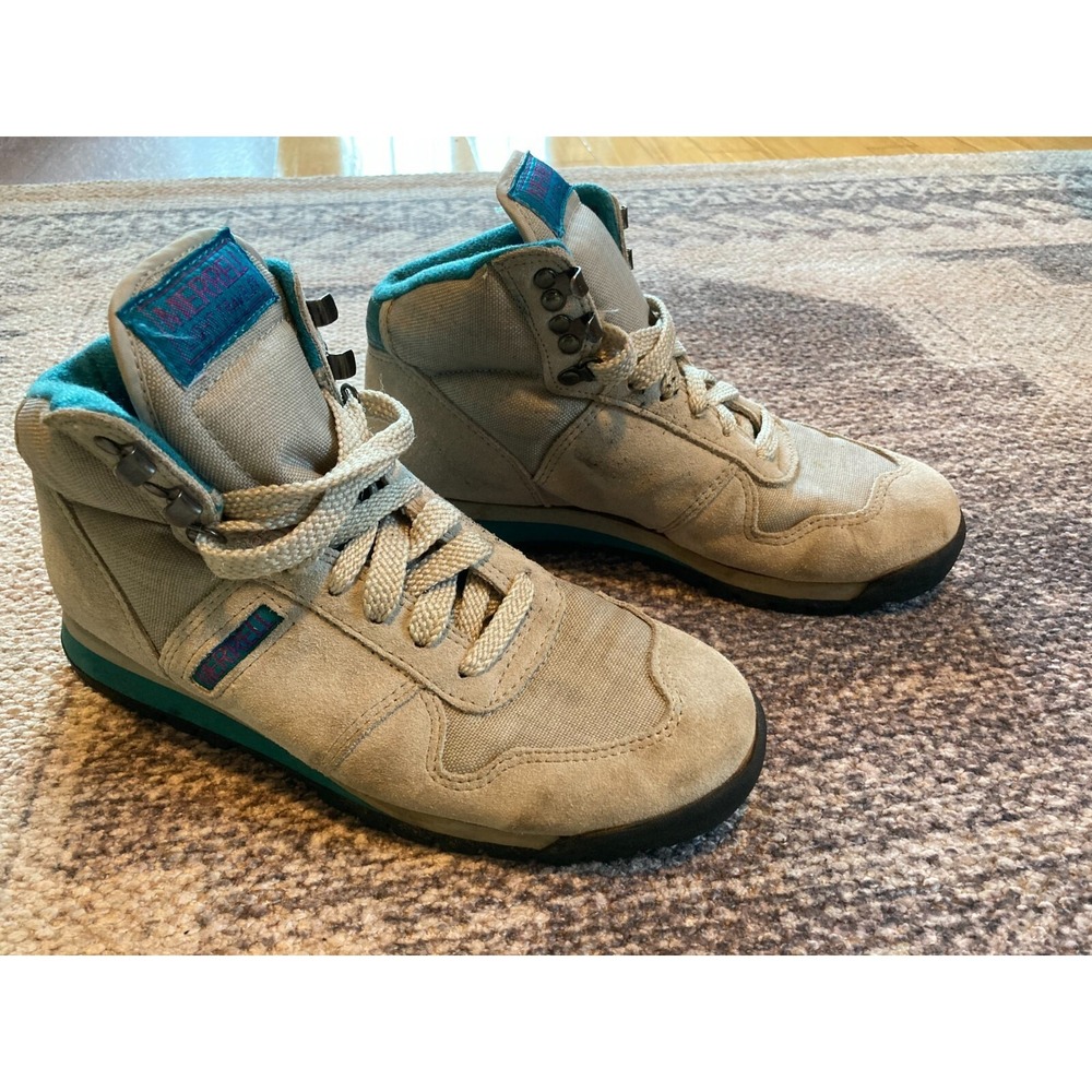 Vintage Merrell Women's Light Traveler Green Gray Leather Hiking‎ Boots Size 6.5 - Picture 5 of 10